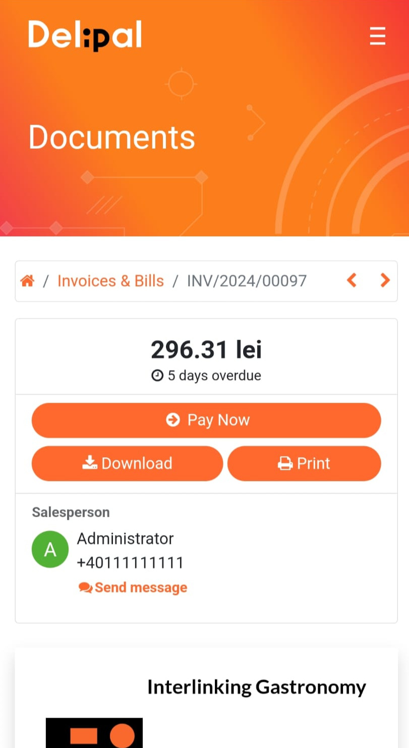 Interfața de plată la masă